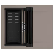 HD Onyx Tortora 58 egymedencés mosogatótálca szett, matt fekete csepegtetőráccsal és kosárral, csepegtetőtálcával, tortora színben, szálcsiszolt króm leeresztő szifonnal