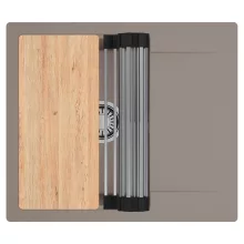 HD Onyx Tortora 58 egymedencés gránit mosogatótálca szett, csepegtetőtálcával, vágódeszkával, acél csepegtetőráccsal, tortora színben, szálcsiszolt króm leeresztő szifonnal