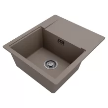 HD Onyx Tortora 58 egymedencés gránit mosogatótálca, vágódeszkával, tortora színben, szálcsiszolt króm leeresztő szifonnal