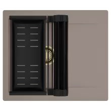 HD Onyx Tortora 58 egymedencés mosogatótálca szett, matt fekete csepegtetőráccsal és kosárral, csepegtetőtálcával, tortora színben, szálcsiszolt arany leeresztő szifonnal