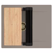 HD Onyx Tortora 58 egymedencés gránit mosogatótálca szett, csepegtetőtálcával, vágódeszkával, matt fekete csepegtetőráccsal, tortora színben, szálcsiszolt arany leeresztő szifonnal