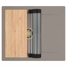 HD Onyx Tortora 58 egymedencés gránit mosogatótálca szett, csepegtetőtálcával, vágódeszkával, acél csepegtetőráccsal, tortora színben, szálcsiszolt arany leeresztő szifonnal