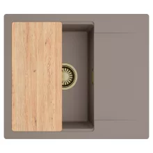 HD Onyx Tortora 58 egymedencés gránit mosogatótálca, vágódeszkával, tortora színben, szálcsiszolt arany leeresztő szifonnal