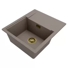 HD Onyx Tortora 58 egymedencés gránit mosogatótálca, vágódeszkával, tortora színben, szálcsiszolt arany leeresztő szifonnal