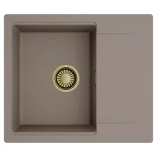 HD Onyx Tortora 58 egymedencés mosogatótálca, csepegtetőtálcával, tortora színben, szálcsiszolt arany leeresztő szifonnal