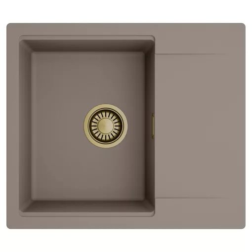 HD Onyx Tortora 58 egymedencés mosogatótálca, csepegtetőtálcával, tortora színben, szálcsiszolt arany leeresztő szifonnal