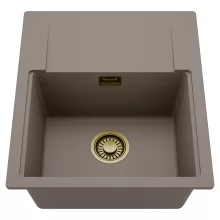 HD Onyx Tortora 58 egymedencés mosogatótálca, csepegtetőtálcával, tortora színben, szálcsiszolt arany leeresztő szifonnal