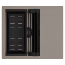 HD Onyx Tortora 58 egymedencés mosogatótálca szett, matt fekete csepegtetőráccsal és kosárral, csepegtetőtálcával, tortora színben, matt fekete leeresztő szifonnal