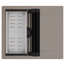 HD Onyx Tortora 58 egymedencés mosogatótálca szett, matt fekete csepegtetőráccsal és krómozott kosárral, csepegtetőtálcával, tortora színben, matt fekete leeresztő szifonnal