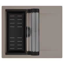 HD Onyx Tortora 58 egymedencés mosogatótálca szett, acél csepegtetőráccsal és matt fekete kosárral, csepegtetőtálcával, tortora színben, matt fekete leeresztő szifonnal