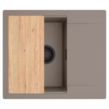 HD Onyx Tortora 58 egymedencés gránit mosogatótálca, vágódeszkával, tortora színben, matt fekete leeresztő szifonnal