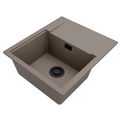 HD Onyx Tortora 58 egymedencés gránit mosogatótálca, vágódeszkával, tortora színben, matt fekete leeresztő szifonnal