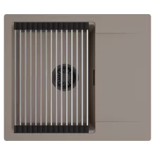 HD Onyx Tortora 58 egymedencés mosogatótálca szett, acél csepegtetőráccsal, csepegtetőtálcával, tortora színben, matt fekete leeresztő szifonnal