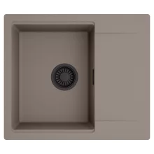 HD Onyx Tortora 58 egymedencés mosogatótálca, csepegtetőtálcával, tortora színben, matt fekete leeresztő szifonnal