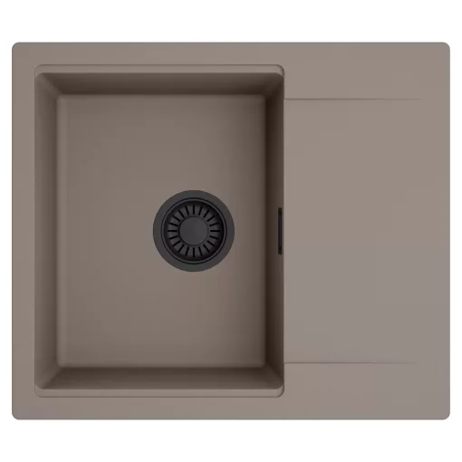 HD Onyx Tortora 58 egymedencés mosogatótálca, csepegtetőtálcával, tortora színben, matt fekete leeresztő szifonnal