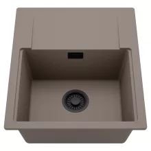 HD Onyx Tortora 58 egymedencés mosogatótálca, csepegtetőtálcával, tortora színben, matt fekete leeresztő szifonnal