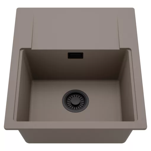 HD Onyx Tortora 58 egymedencés mosogatótálca, csepegtetőtálcával, tortora színben, matt fekete leeresztő szifonnal