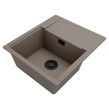 HD Onyx Tortora 58 egymedencés mosogatótálca, csepegtetőtálcával, tortora színben, matt fekete leeresztő szifonnal