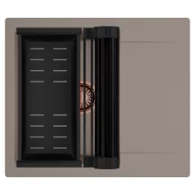 HD Onyx Tortora 58 egymedencés mosogatótálca szett, matt fekete csepegtetőráccsal és kosárral, csepegtetőtálcával, tortora színben, szálcsiszolt réz leeresztő szifonnal