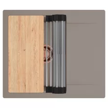 HD Onyx Tortora 58 egymedencés gránit mosogatótálca szett, csepegtetőtálcával, vágódeszkával, acél csepegtetőráccsal, tortora színben, szálcsiszolt réz leeresztő szifonnal