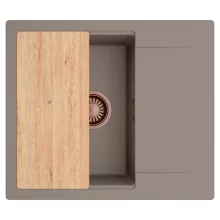 HD Onyx Tortora 58 egymedencés gránit mosogatótálca, vágódeszkával, tortora színben, szálcsiszolt réz leeresztő szifonnal