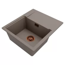 HD Onyx Tortora 58 egymedencés gránit mosogatótálca, vágódeszkával, tortora színben, szálcsiszolt réz leeresztő szifonnal