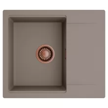 HD Onyx Tortora 58 egymedencés mosogatótálca, csepegtetőtálcával, tortora színben, szálcsiszolt réz leeresztő szifonnal