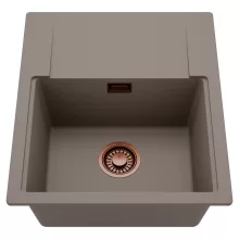 HD Onyx Tortora 58 egymedencés mosogatótálca, csepegtetőtálcával, tortora színben, szálcsiszolt réz leeresztő szifonnal