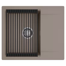 HD Onyx Tortora 58 egymedencés mosogatótálca szett, matt fekete csepegtetőráccsal, csepegtetőtálcával, tortora színben