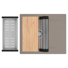 HD Onyx Tortora 58 egymedencés gránit mosogatótálca szett, csepegtetőtálcával, vágódeszkával, acél csepegtetőráccsal és kosárral, tortora színben