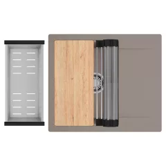   HD Onyx Tortora 58 egymedencés gránit mosogatótálca szett, csepegtetőtálcával, vágódeszkával, acél csepegtetőráccsal és kosárral, tortora színben