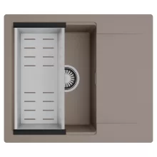 HD Onyx Tortora 58 egymedencés mosogatótálca szett, acél csepegtetőkosárral, csepegtetőtálcával, tortora színben