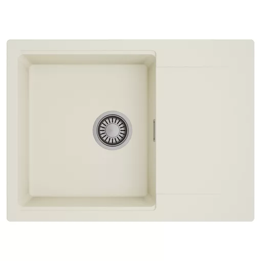 HD Onyx White 68-XL egymedencés mosogatótálca, csepegtetőtálcával, tört fehér színben, szálcsiszolt króm leeresztő szifonnal