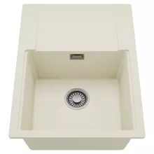 HD Onyx White 68-XL egymedencés mosogatótálca, csepegtetőtálcával, tört fehér színben, szálcsiszolt króm leeresztő szifonnal