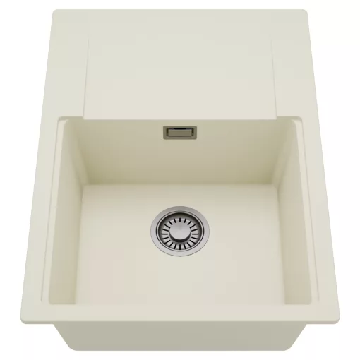 HD Onyx White 68-XL egymedencés mosogatótálca, csepegtetőtálcával, tört fehér színben, szálcsiszolt króm leeresztő szifonnal