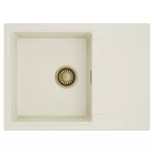 HD Onyx White 68-XL egymedencés mosogatótálca, csepegtetőtálcával, tört fehér színben, szálcsiszolt arany leeresztő szifonnal