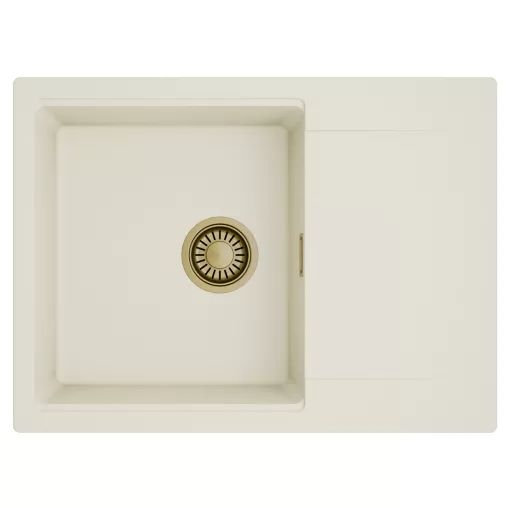 HD Onyx White 68-XL egymedencés mosogatótálca, csepegtetőtálcával, tört fehér színben, szálcsiszolt arany leeresztő szifonnal