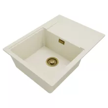 HD Onyx White 68-XL egymedencés mosogatótálca, csepegtetőtálcával, tört fehér színben, szálcsiszolt arany leeresztő szifonnal