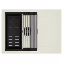 HD Onyx White 68-XL egymedencés mosogatótálca szett, acél csepegtetőráccsal és matt fekete kosárral, csepegtetőtálcával, tört fehér színben, matt fekete leeresztő szifonnal