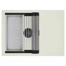 HD Onyx White 68-XL egymedencés mosogatótálca szett, acél csepegtetőráccsal és kosárral, csepegtetőtálcával, tört fehér színben, matt fekete leeresztő szifonnal