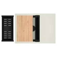 HD Onyx White 68-XL egymedencés gránit mosogatótálca szett, vágódeszkával, csepegtetőtálcával, vágódeszkával, matt fekete csepegtetőráccsal és kosárral, tört fehér színben, matt fekete leeresztő szifonnal