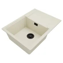 HD Onyx White 68-XL egymedencés gránit mosogatótálca, vágódeszkával, vágódeszkával, tört fehér színben, matt fekete leeresztő szifonnal