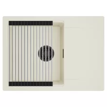 HD Onyx White 68-XL egymedencés mosogatótálca szett, acél csepegtetőráccsal, csepegtetőtálcával, tört fehér színben, matt fekete leeresztő szifonnal