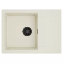 HD Onyx White 68-XL egymedencés mosogatótálca, csepegtetőtálcával, tört fehér színben, matt fekete leeresztő szifonnal