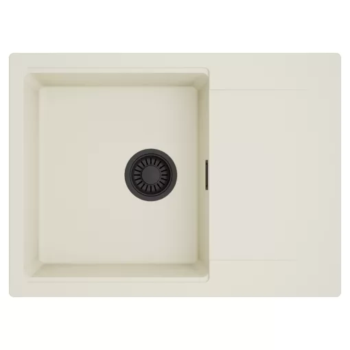 HD Onyx White 68-XL egymedencés mosogatótálca, csepegtetőtálcával, tört fehér színben, matt fekete leeresztő szifonnal