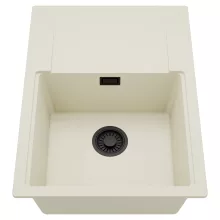 HD Onyx White 68-XL egymedencés mosogatótálca, csepegtetőtálcával, tört fehér színben, matt fekete leeresztő szifonnal