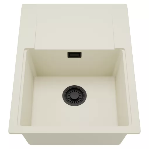 HD Onyx White 68-XL egymedencés mosogatótálca, csepegtetőtálcával, tört fehér színben, matt fekete leeresztő szifonnal