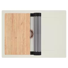 HD Onyx White 68-XL egymedencés gránit mosogatótálca szett, vágódeszkával, csepegtetőtálcával, vágódeszkával, acél csepegtetőráccsal, tört fehér színben, szálcsiszolt réz leeresztő szifonnal