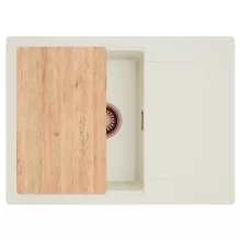 HD Onyx White 68-XL egymedencés gránit mosogatótálca, vágódeszkával, vágódeszkával, tört fehér színben, szálcsiszolt réz leeresztő szifonnal