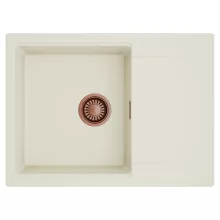 HD Onyx White 68-XL egymedencés mosogatótálca, csepegtetőtálcával, tört fehér színben, szálcsiszolt réz leeresztő szifonnal